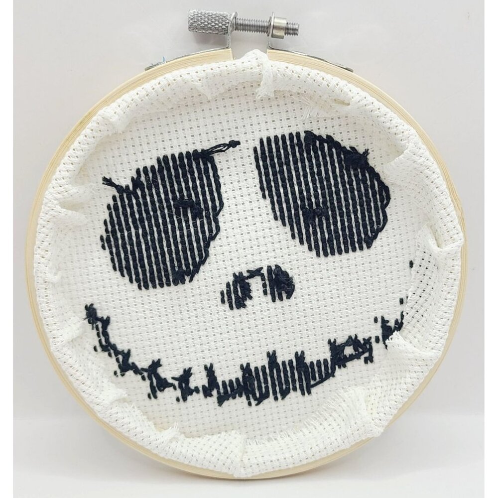 Jack Skellington Cross-Stitch Art In 5-Inch Wooden Hoop Handmade By Me - Picture 2 of 4